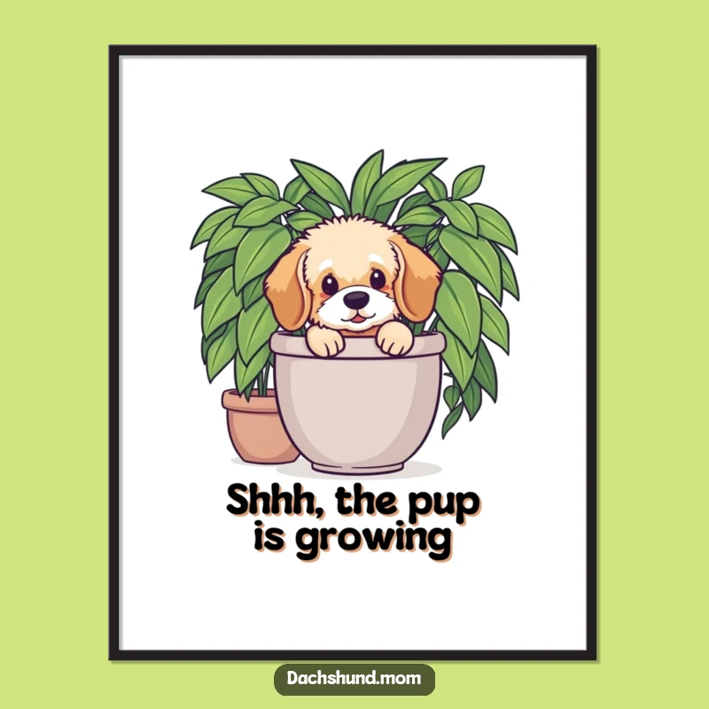 Cute Free Printable Wall Art: Dachshund Pup, Plant Surprise, Whimsical Downloadable Decor