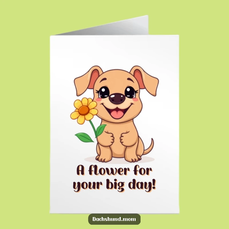 Free Printable Kawaii Dachshund Flower Card - Sweet Downloadable Birthday Wish
