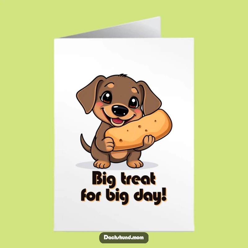Free Printable Kawaii Dachshund Birthday Card: Big Treat Grin Downloadable