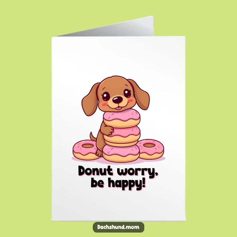 Free Printable Kawaii Dachshund Donut Birthday Card: Funny Stack Balance Downloadable Gift