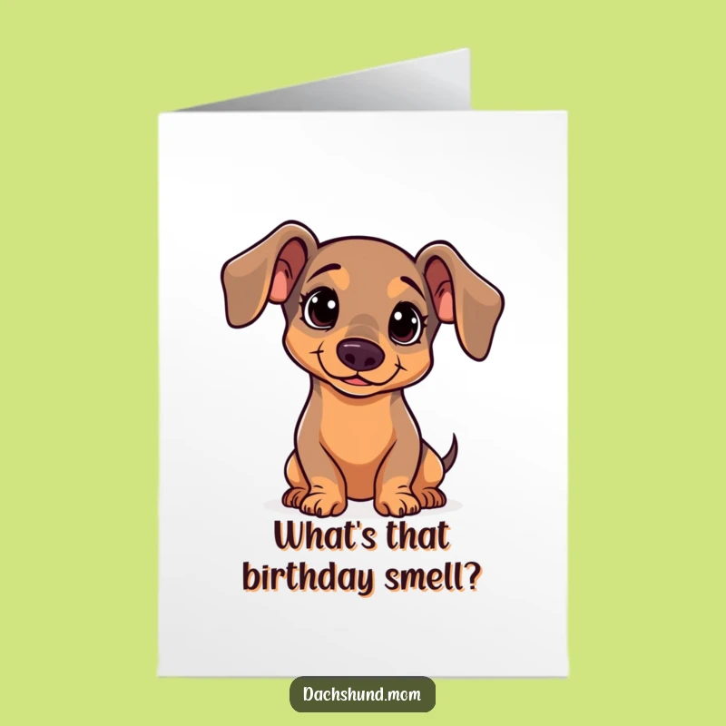 Free Printable Birthday Card: Curious Kawaii Dachshund, Humorous Dog Lover Downloadable Gift