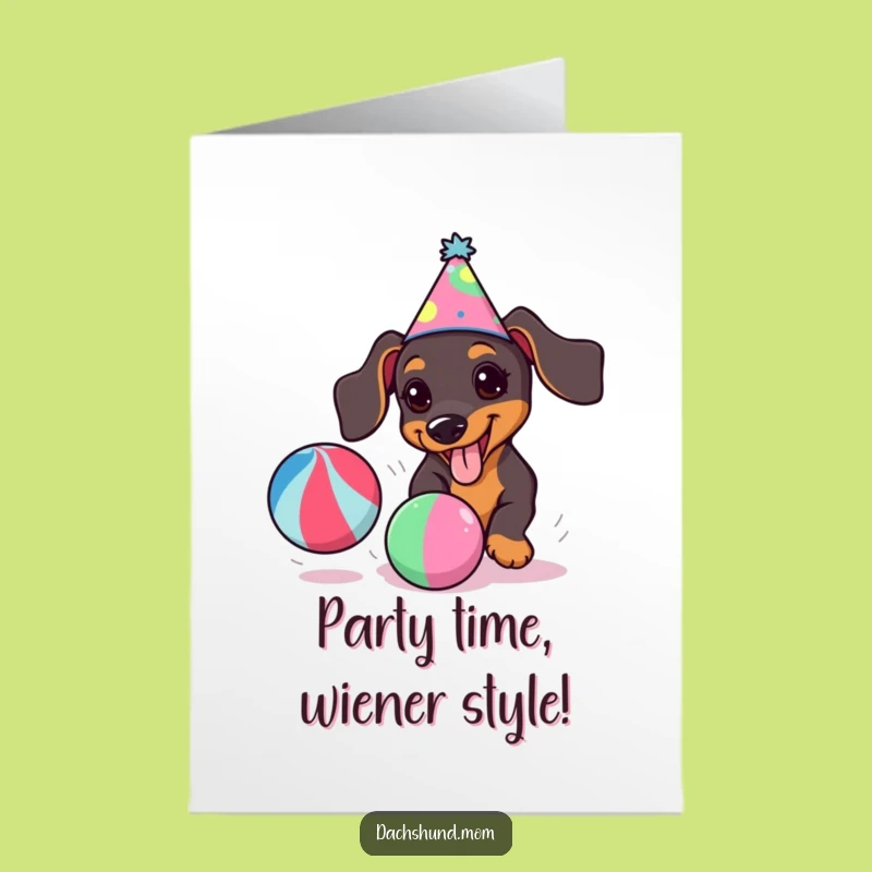 Free Printable Birthday Card: Kawaii Dachshund Party Fun, a Joyful, Funny Downloadable Gift