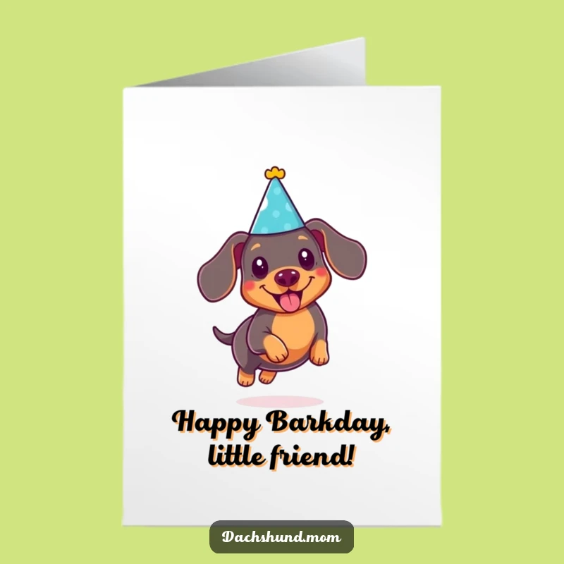 Free Printable Kawaii Dachshund Birthday Card - Joyful Leaping Pup Downloadable Gift