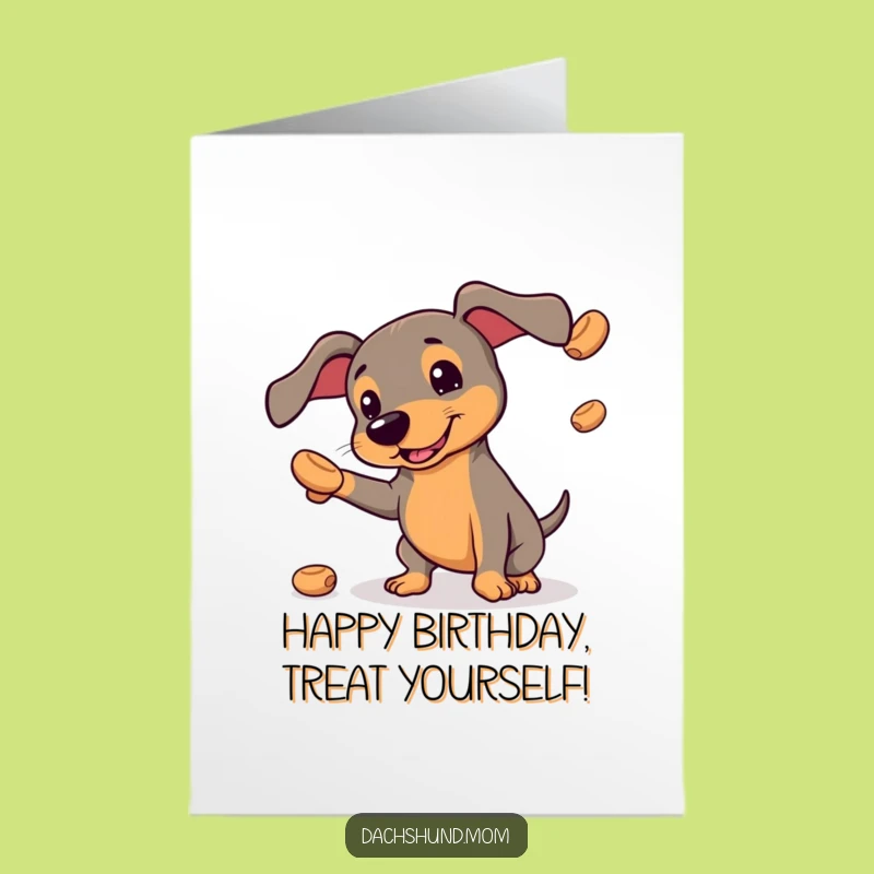 Free Printable Kawaii Dachshund Juggling Birthday Card - Fun Treat Lover Gift Download