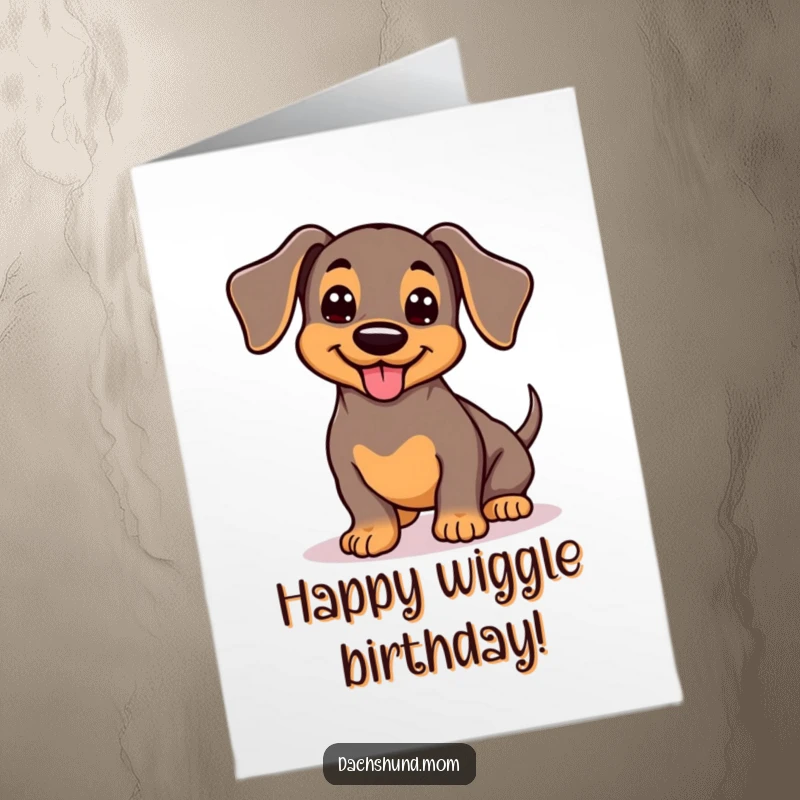 Funny Free Printable Birthday Card: Kawaii Dachshund Wiggles Tail Happily, Cute Dog Art