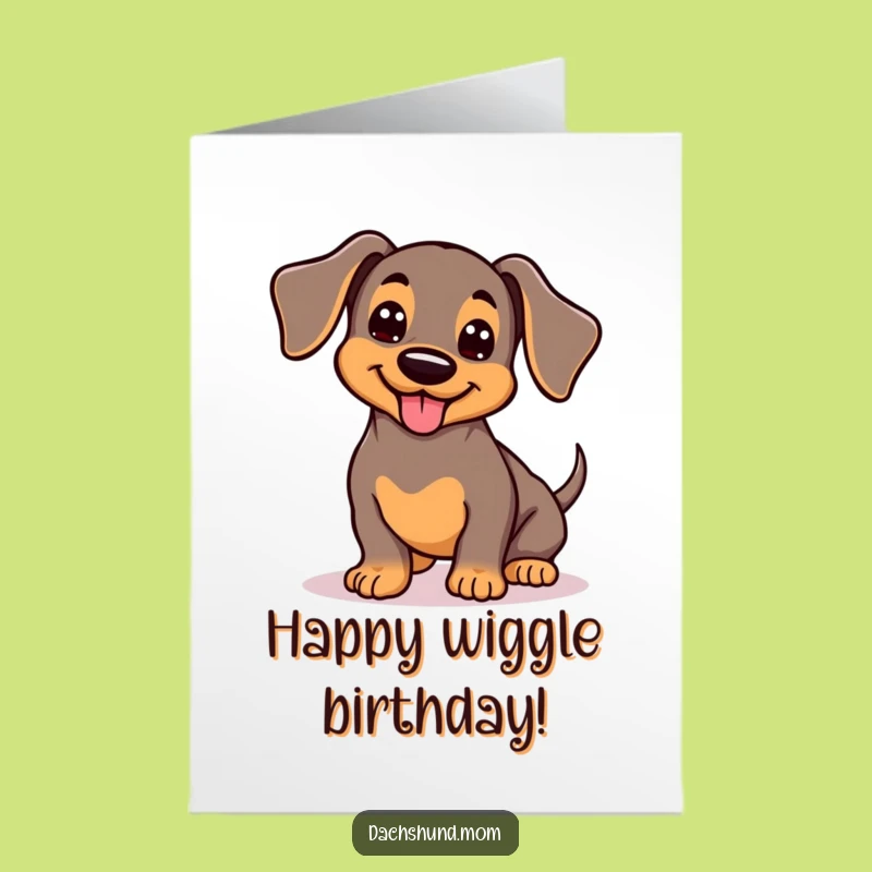 Free Printable Birthday Card: Kawaii Dachshund Dog, Funny Wiggle Tail Downloadable Gift