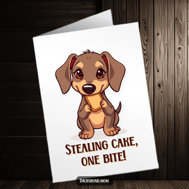 Funny Free Printable Birthday Card: Kawaii dachshund intensely focused, reaching for a hidden treat.