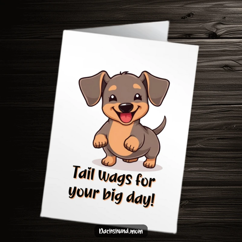 Funny Free Printable Birthday Card featuring a kawaii dachshund wiggling its stubby tail with pure, unadulterated joy for a perfect print-at-home gift.