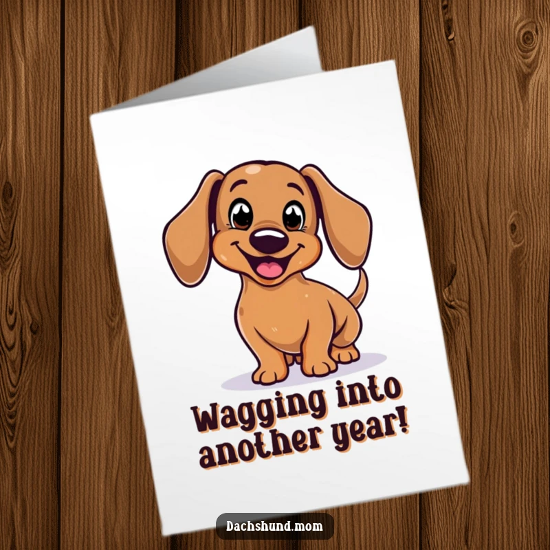 Funny Free Printable Dachshund Birthday Card featuring a stylized dog body wagging its tail with joy.