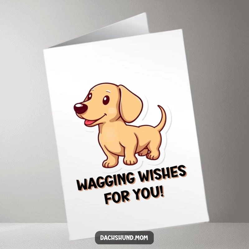 Funny free printable birthday card featuring a happy dachshund wagging its tail with pure excitement and joy.