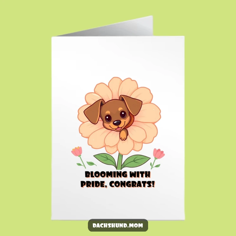 Free Printable Dachshund Congrats Card: Cheerful Flower Pup for Funny Downloadable