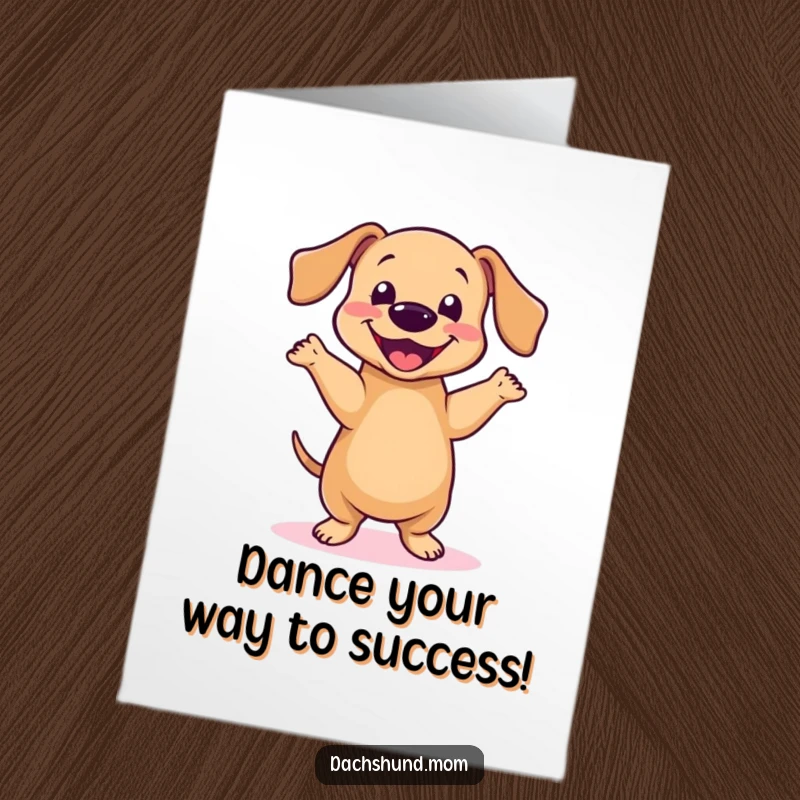 Funny Free Printable Congrats Card: Kawaii Dachshund Grooving Happily in Celebration
