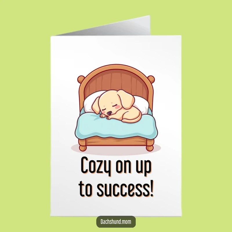 Free Printable Congrats Card: Cozy Dachshund Snooze, Humorous Celebration Downloadable