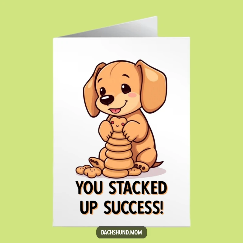 Free Printable Congrats Card: Dachshund Cub, Biscuit Balance, Joyful Downloadable Gift