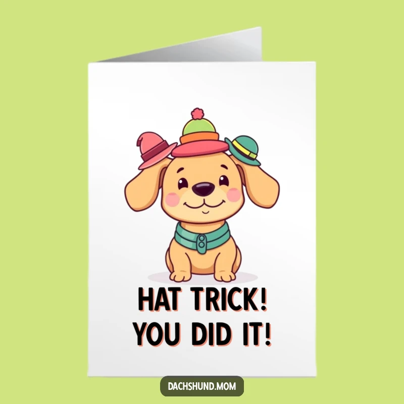 Free Printable Congrats Card: Humorous Dachshund Hat Stack for Celebrating Success