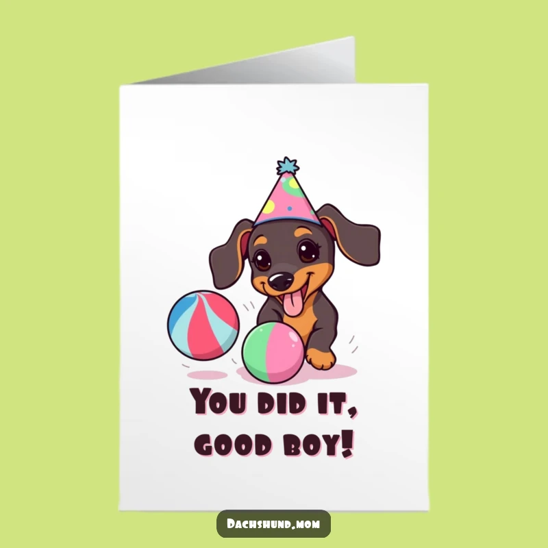 Free Printable Congrats Card: Kawaii Dachshund Ball Chase, a Funny Downloadable Gift
