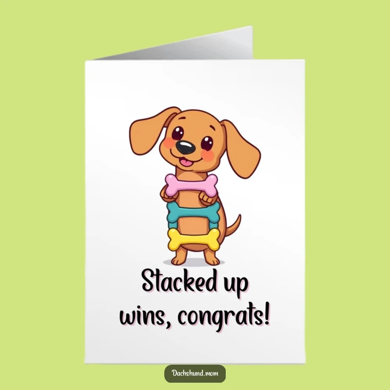 Free Printable Congrats Card: Kawaii Dachshund Bone Balance for a Talented Downloadable Gift