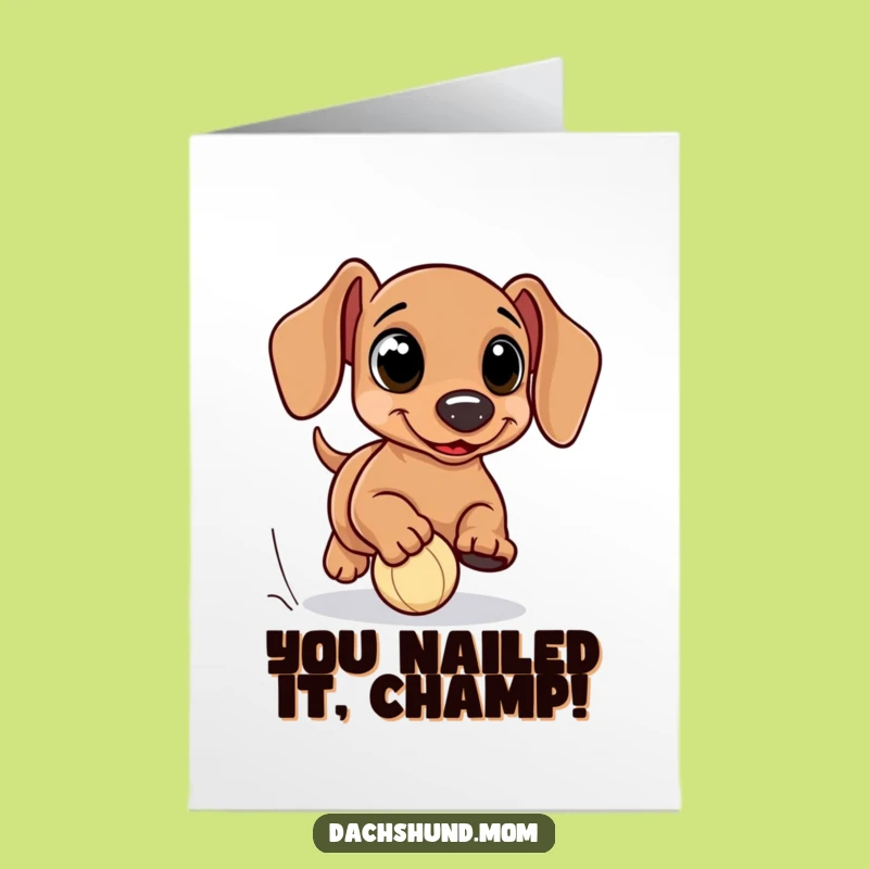 Free Printable Congrats Card: Kawaii Dachshund Eyes Chasing Ball for Joyful Downloadable Gift