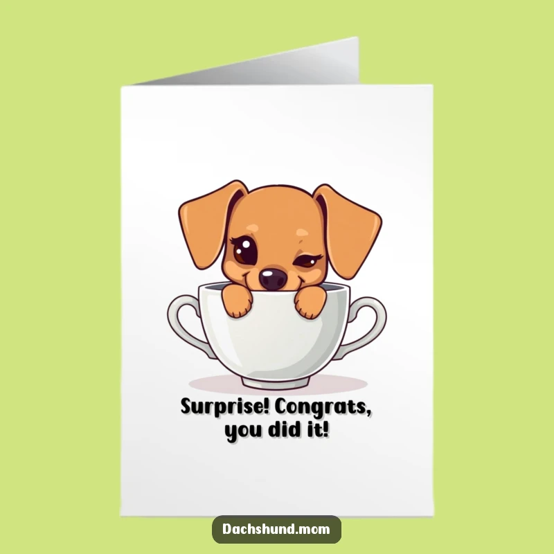 Free Printable Congrats Card: Kawaii Dachshund Teacup - Cute Downloadable Surprise!