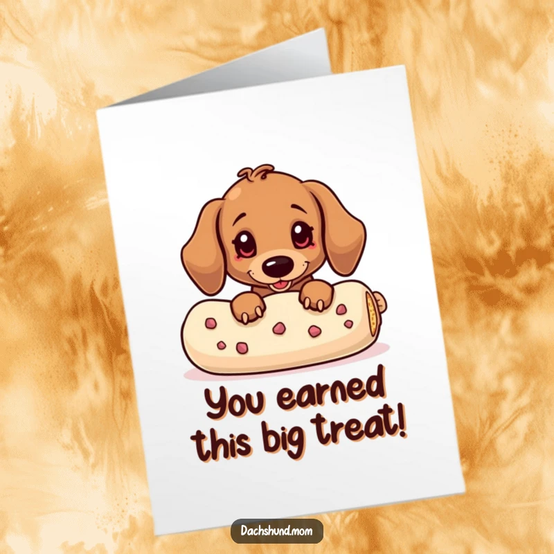 Funny Free Printable Congratulations Card: Kawaii dachshund peeking from behind a treat, plotting its next move, great for celebrations.