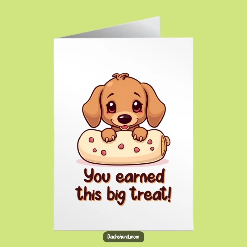 Free Printable Congrats Card: Sneaky Kawaii Dachshund, Humorous Downloadable Gift for Treat Fans
