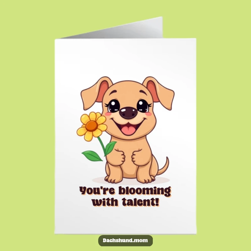 Free Printable Kawaii Dachshund Flower Card - Cheerful Downloadable Congrats
