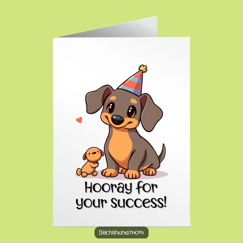 Free Printable Kawaii Dachshund Congrats Card: Juggling Celebration Downloadable