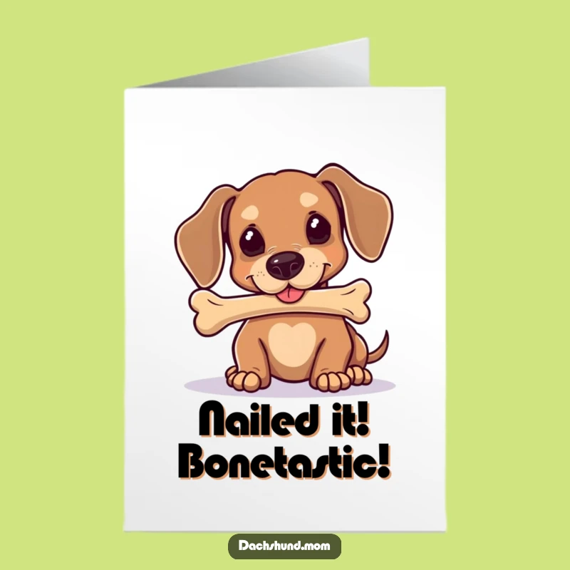 Free Printable Congrats Card: Dachshund Balancing Act, Humorous Celebration Downloadable