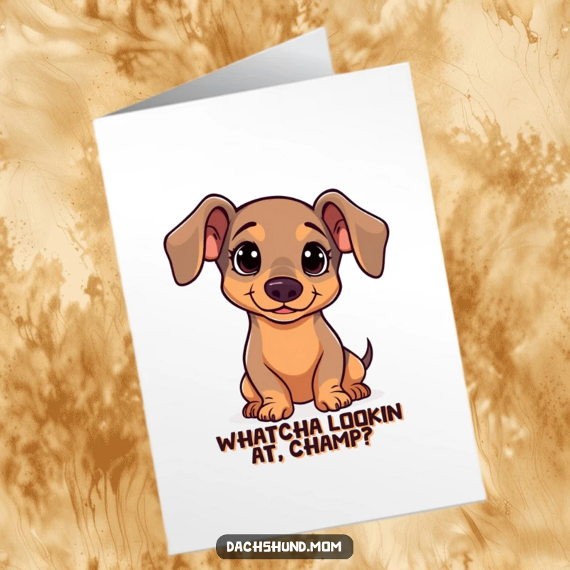 Funny Free Printable Congratulations Card: Kawaii dachshund tilting its head curiously, wondering about your success, sweet and funny.