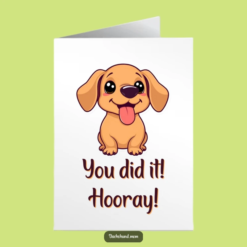 Free Printable Congrats Card: Happy Kawaii Dachshund Celebrating Your Success, Downloadable Gift