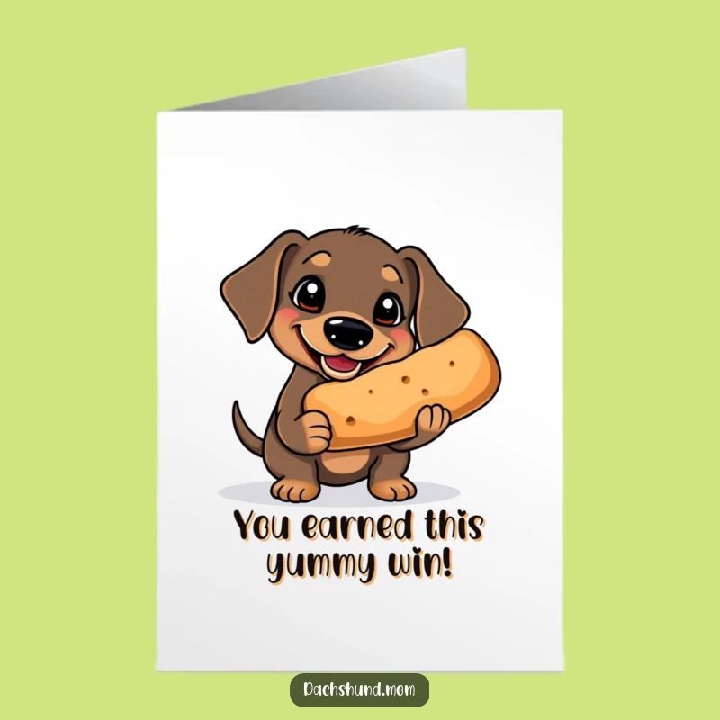 Free Printable Kawaii Dachshund Congrats Card: Big Treat Celebration Downloadable