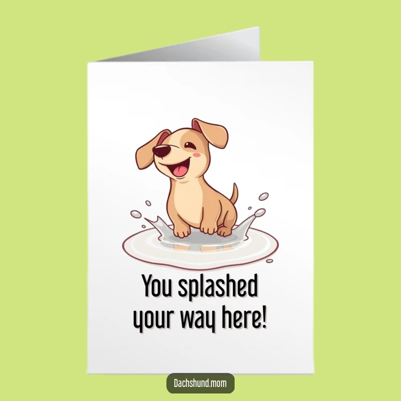 Free Printable Congrats Card: Joyful Kawaii Dachshund Splash, Humorous Downloadable Gift Idea