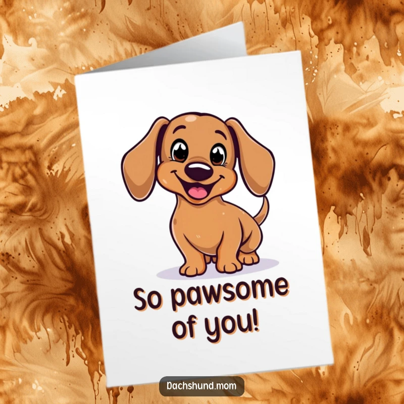 Funny Free Printable Dachshund Thank You Card featuring a stylized dog body with an excited wagging tail.