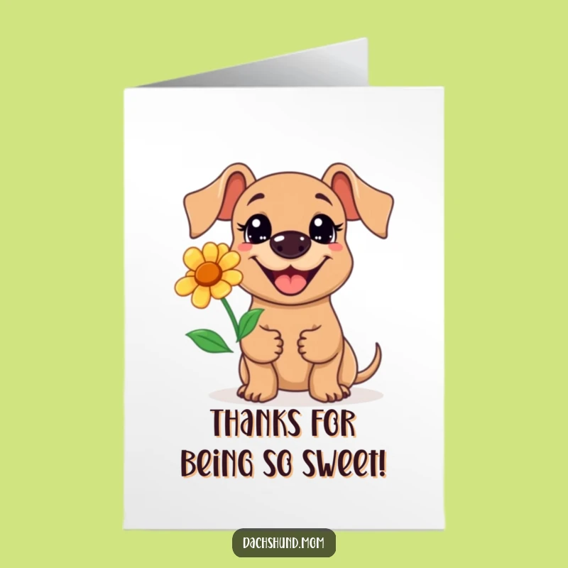 Free Printable Kawaii Dachshund Flower Card - Grateful Downloadable Thank You