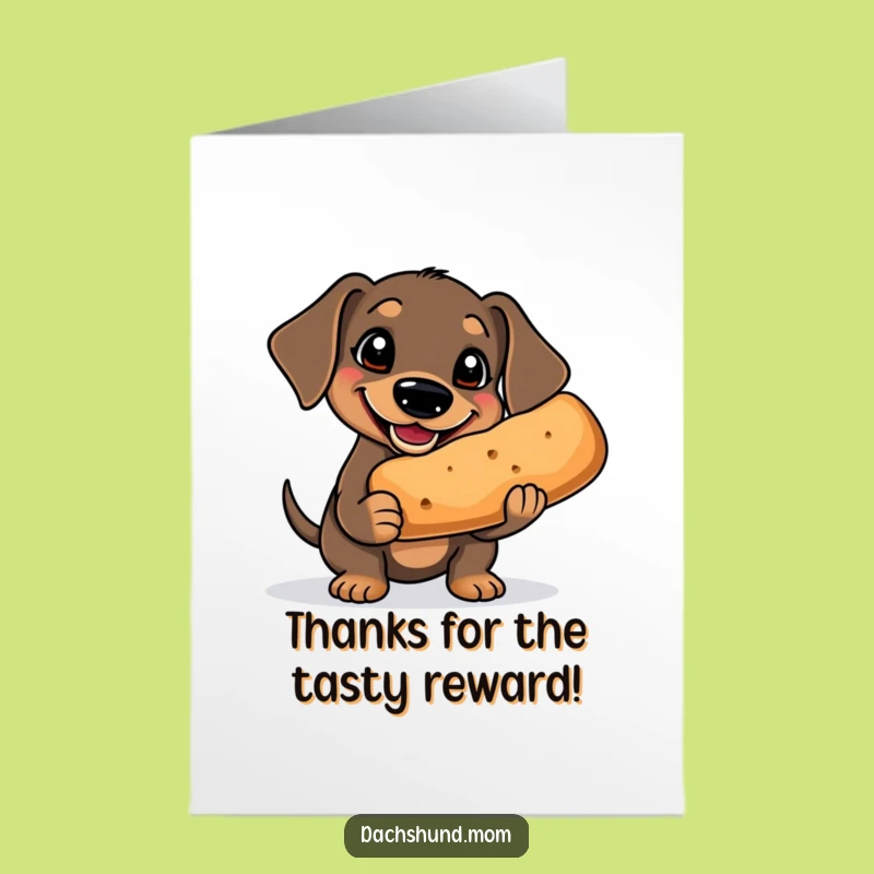 Free Printable Kawaii Dachshund Thank You Card: Big Treat Gratitude Downloadable