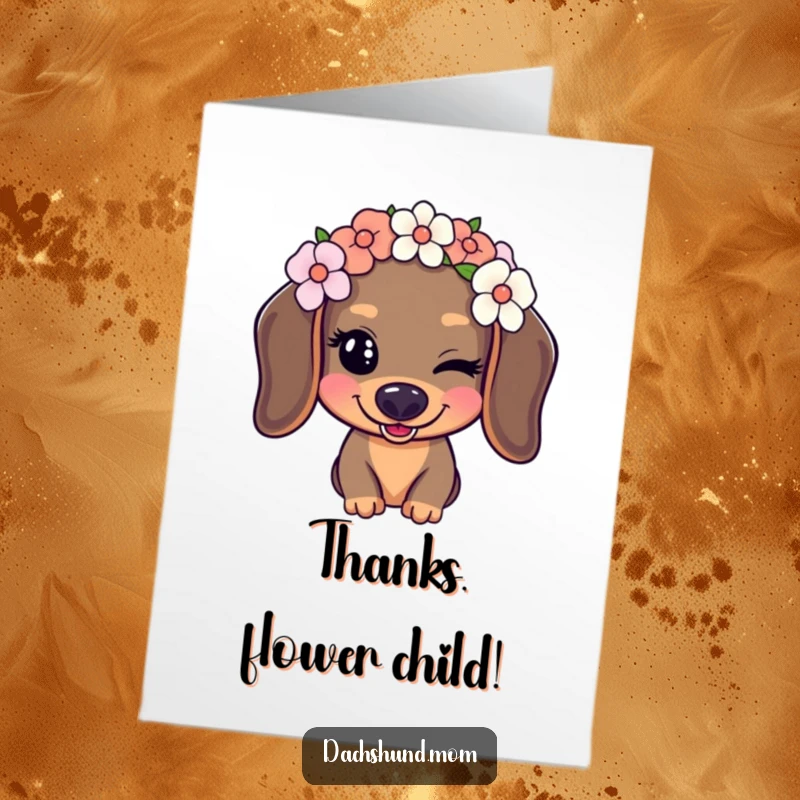 Funny Free Printable Thank You Card: A kawaii dachshund with a flower crown offers a playful wink, perfect for a DIY gift.