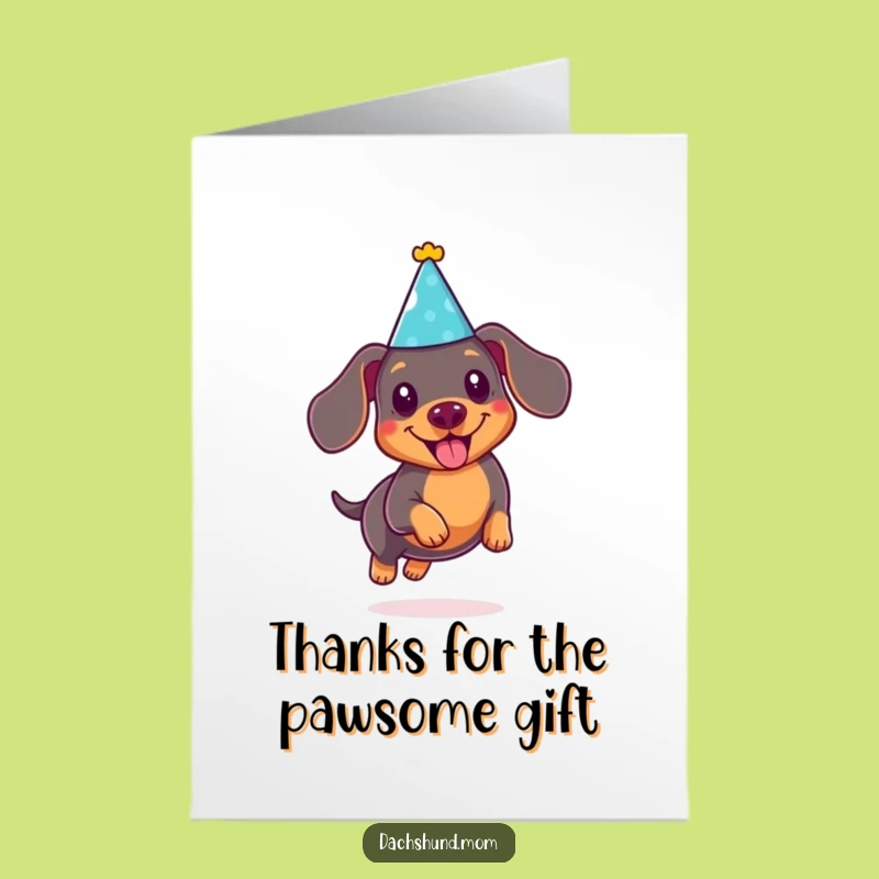 Free Printable Kawaii Dachshund Thank You Card - Leaping Pup Downloadable Gift