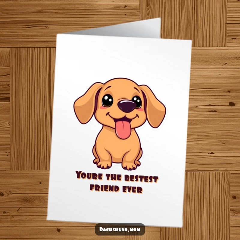 Funny Free Printable Thank You Card: A kawaii dachshund with tongue out, panting happily, conveying warm thanks.
