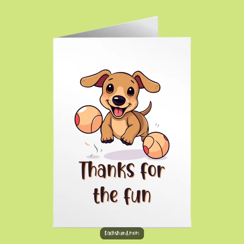 Free Printable Thank You Card: Kawaii Dachshund Ball Chase, Funny Playful Dog Downloadable Gift
