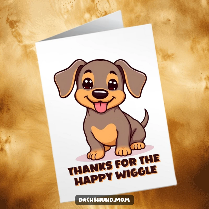 Funny Free Printable Thank You Card: Kawaii Dachshund Wiggles Tail, Cute Dog Art