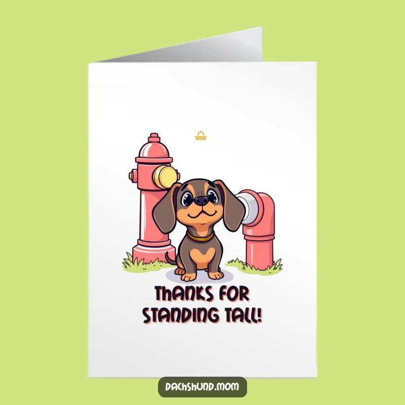 Free Printable Thank You Card: Dachshund Hydrant Stare, Humorous Gratitude Downloadable