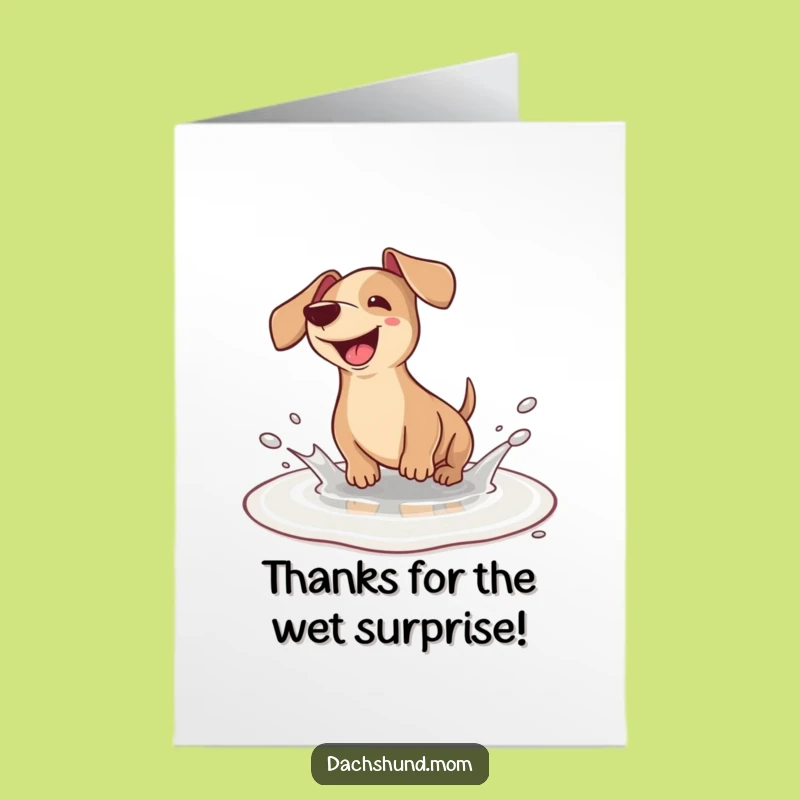 Free Printable Thank You Card: Kawaii Dachshund's Puddle Splash, Heartfelt Humorous Gift