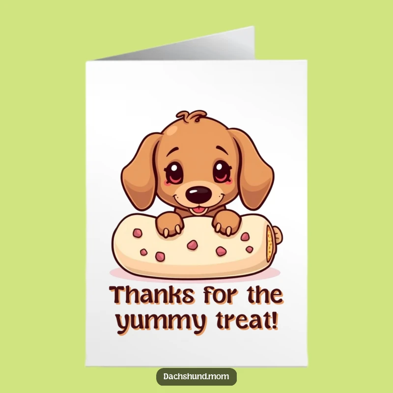 Free Printable Thank You Card: Kawaii Dachshund & Treat, Sweet Humorous Dog Gift
