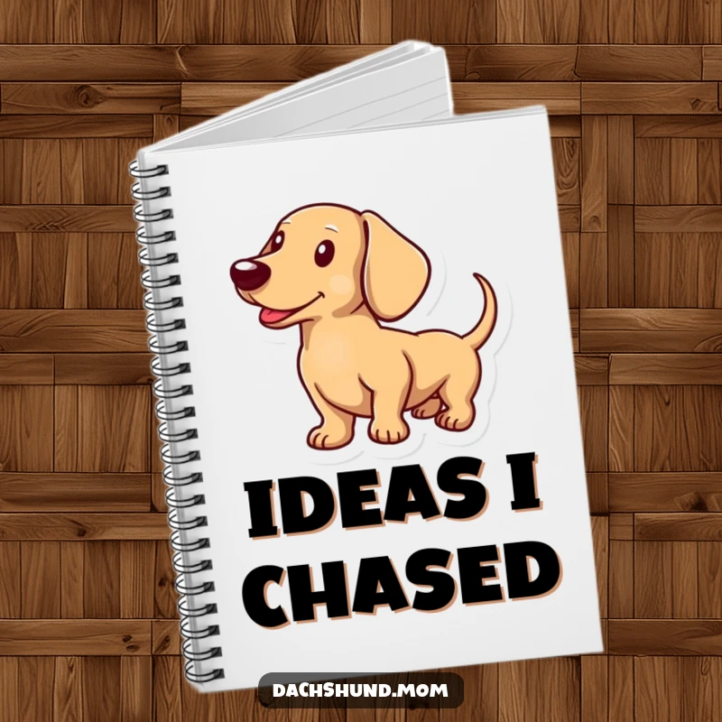 Funny notebook cover featuring a dachshunds tail wagging energetically, perfect for capturing happy thoughts and notes.