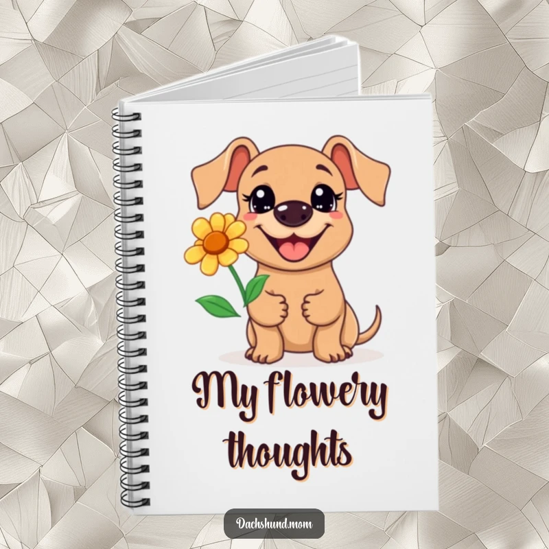 Funny Kawaii Dachshund Flower Notebook: A cute dachshund with a big grin holds a flower, for writing, gift.