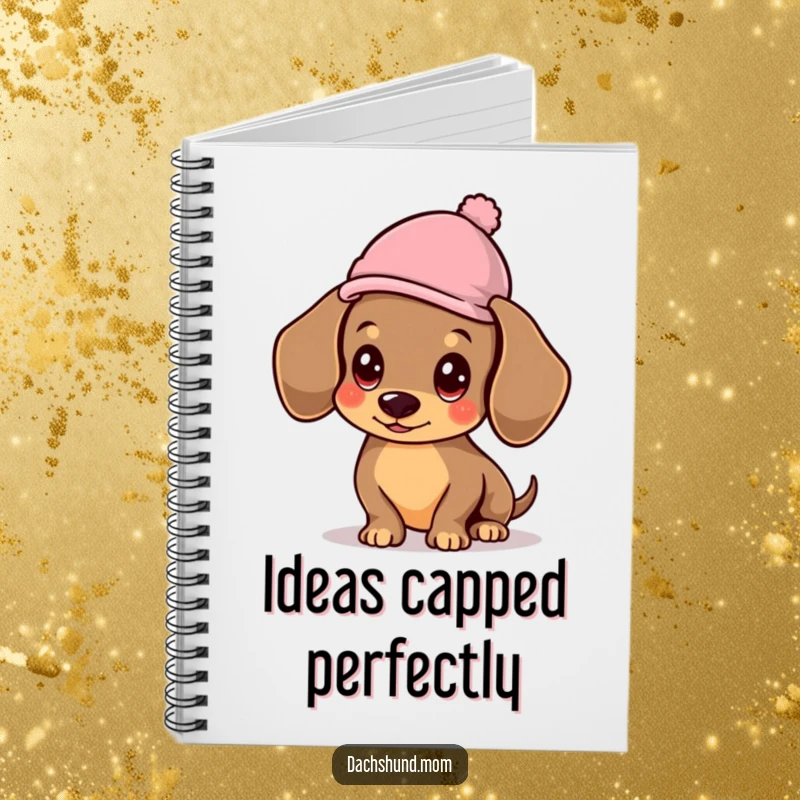 Funny Kawaii Dachshund Notebook, a dog wearing a hat, designed for note-taking with a humorous and stylish theme.