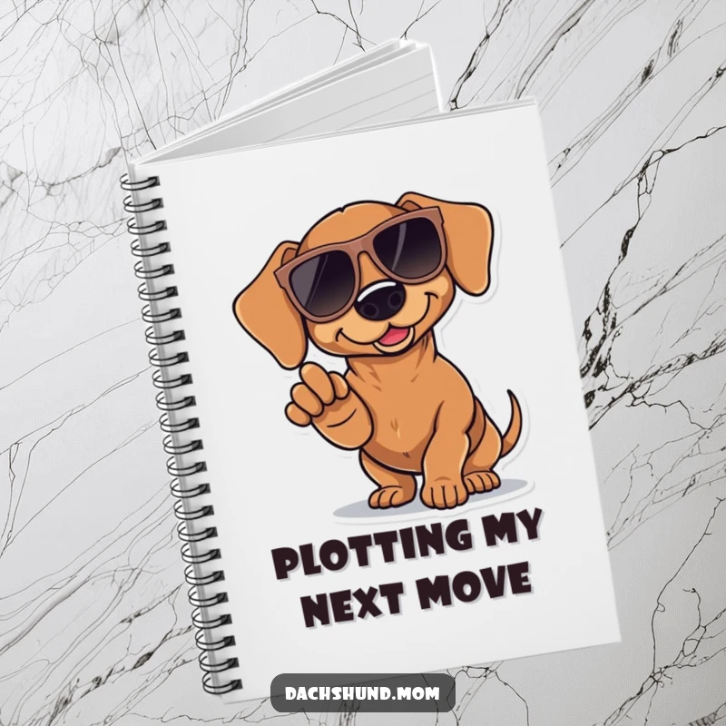 Funny Kawaii Dachshund Notebook: a dachshund in oversized sunglasses dramatically pointing one paw forward, perfect for stylish note-taking.
