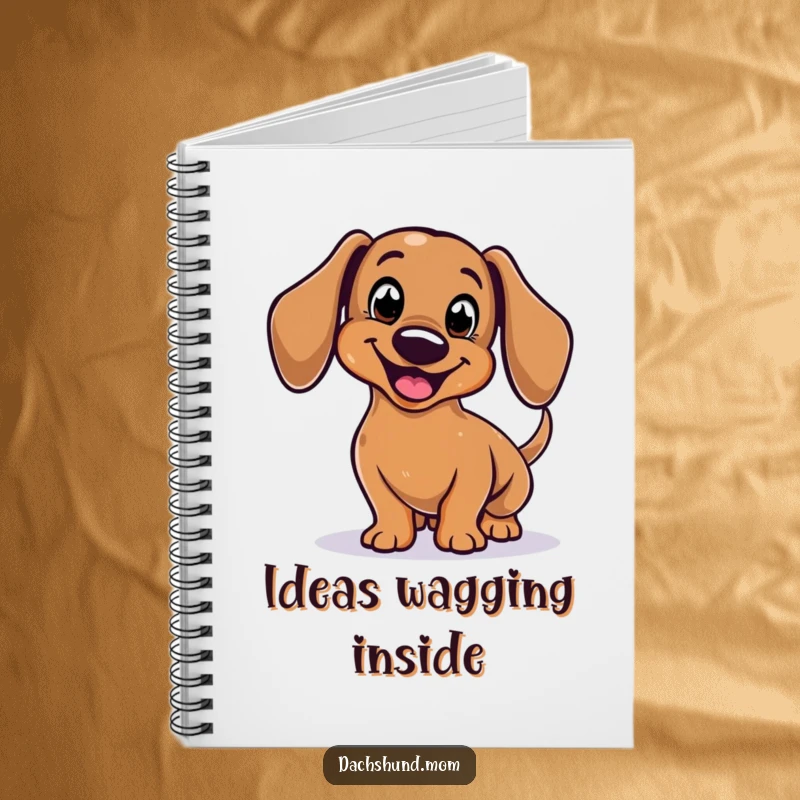 Funny Dachshund Notebook with a stylized, smiling body enthusiastically wagging its tail, perfect for note-taking.