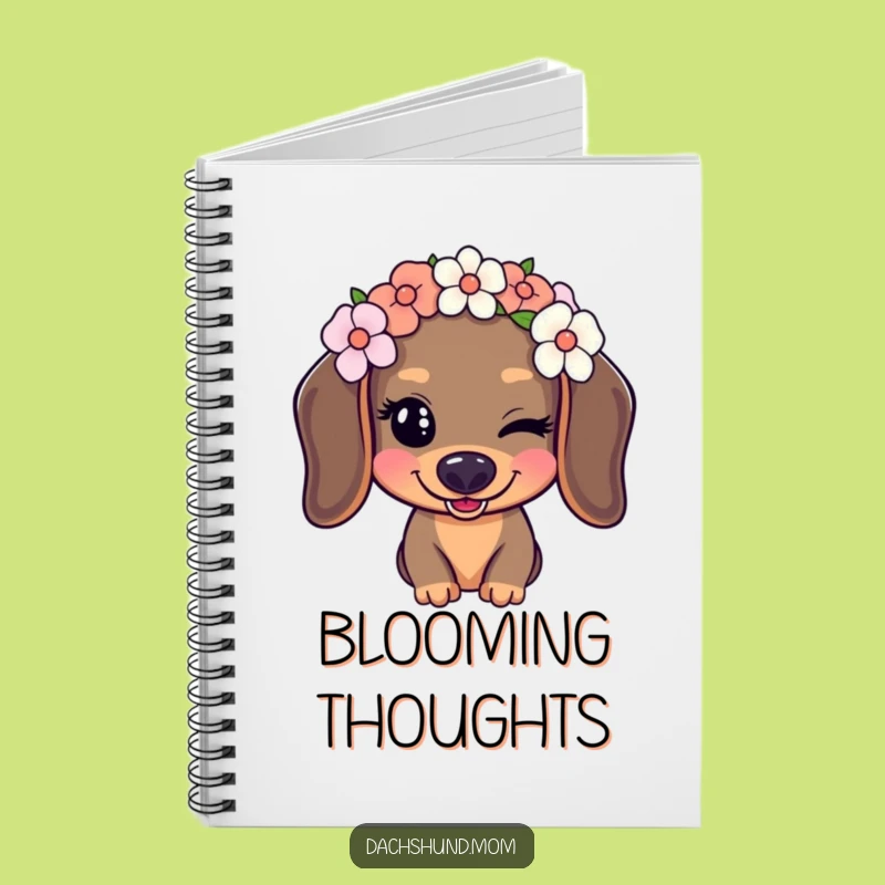 Kawaii Dachshund Notebook: Funny Journal with Flower Crown Wink