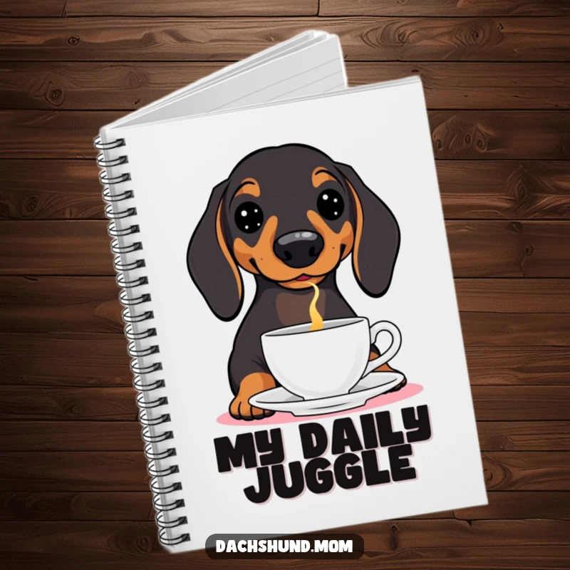 Funny Dachshund Notebook: A cute wiener dog diligently balancing a teacup on its nose, ready to capture your thoughts.